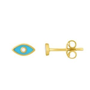 14K Gold Evil Eye Blue Enamel Stud Earring